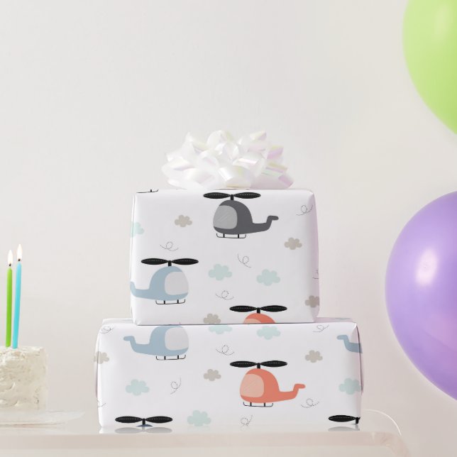 Papel De Presente helicóptero flutuando no céu e com nuvens (Presentes para festas)