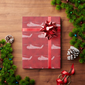 Papel De Presente Helicópteros Floco de Neve - Vermelho