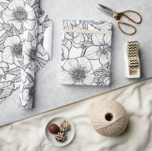 Papel De Presente Hellebores a preto e branco