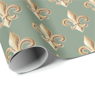 Papel De Presente Herádico Fleur de lis Sage, Dourado e esculpido 