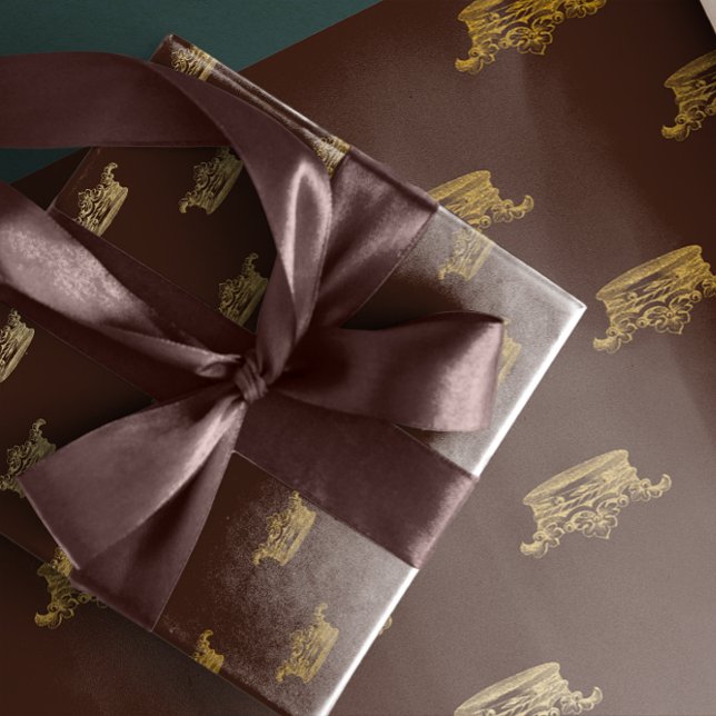 Papel De Presente Heráldico Dourado Real Damasco Rei Bronze (Gold Royal Damask Bronze King Crown Heraldic Wrapping Paper)