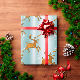 Papel De Presente Herd Reindeer Ouro no Natal do Gelo