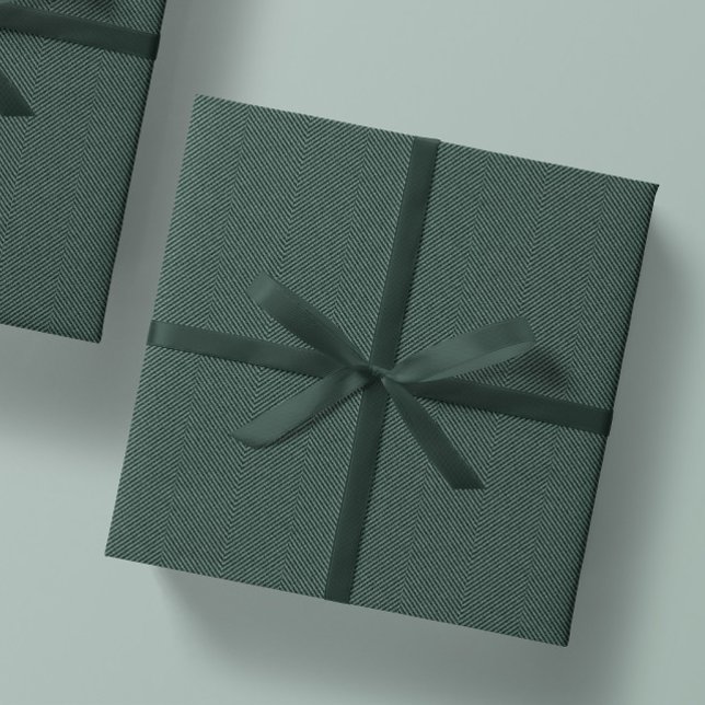 Papel De Presente Herringbone clássico tweed verde Natal (Criador carregado)