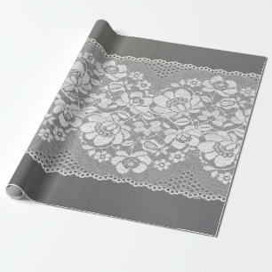 Papel De Presente Hetero branco de tecido de rendas na cinza