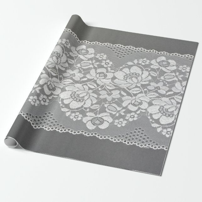 Papel De Presente Hetero branco de tecido de rendas na cinza  (Desenrolado)