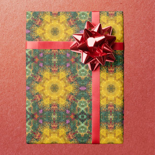 Papel De Presente Hex Mandala Amarelo Verde e Laranja