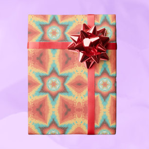 Papel De Presente Hex Mandala Orange Blue e Amarelo