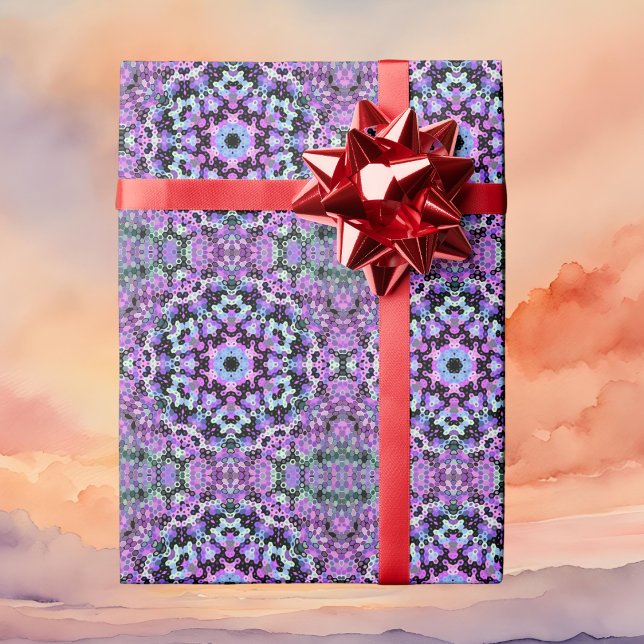 Papel De Presente Hex Mandala Puro Rosa e Azul (Purple Pink and Blue Hexagon Mandala Wrapping Paper By Wormhole Orbital)