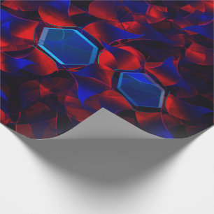 Papel De Presente Hexágono azul misturado com curvas vermelhas sobre