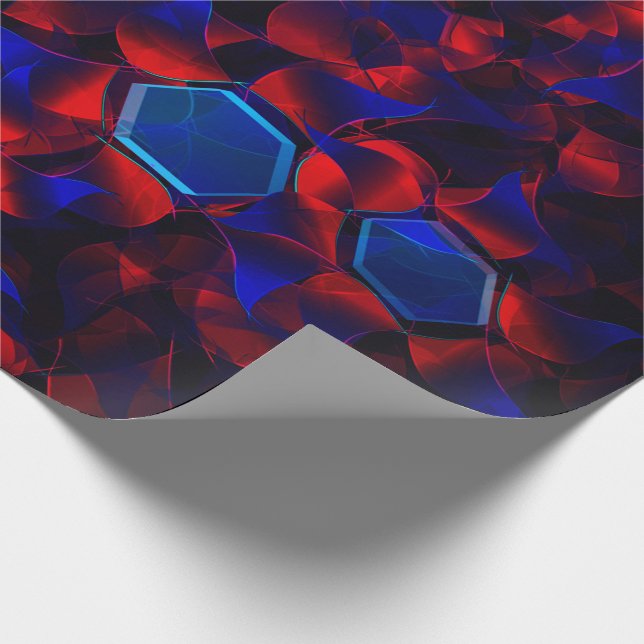 Papel De Presente Hexágono azul misturado com curvas vermelhas sobre (Ponta)