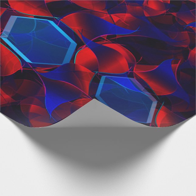 Papel De Presente Hexágono azul misturado com curvas vermelhas sobre (Ponta)
