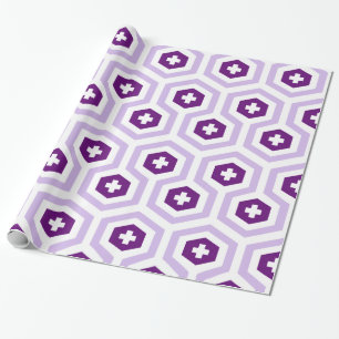Papel De Presente Hexágono Roxo e Padrão Cruzado da Lavanda Geométri