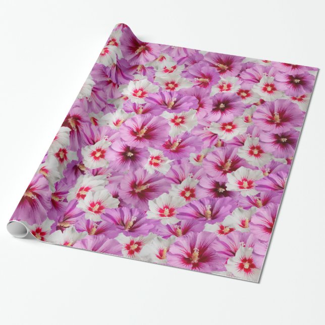 Papel De Presente Hibisco - Padrão de Flor de Rosa Chinesa (Desenrolado)