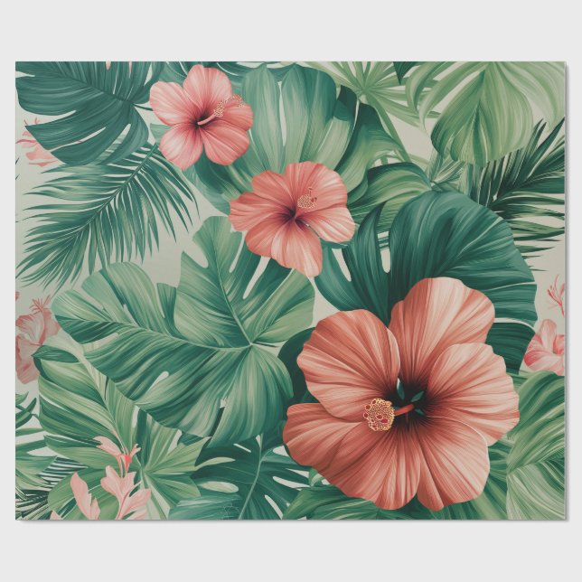Papel De Presente Hibisco Tropical & Monstera (Aberto)