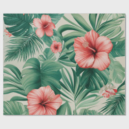 Papel De Presente Hibisco Tropical & Monstera
