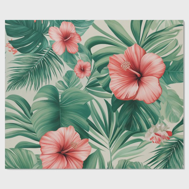 Papel De Presente Hibisco Tropical & Monstera (Aberto)