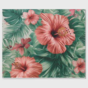 Papel De Presente Hibisco Tropical & Monstera
