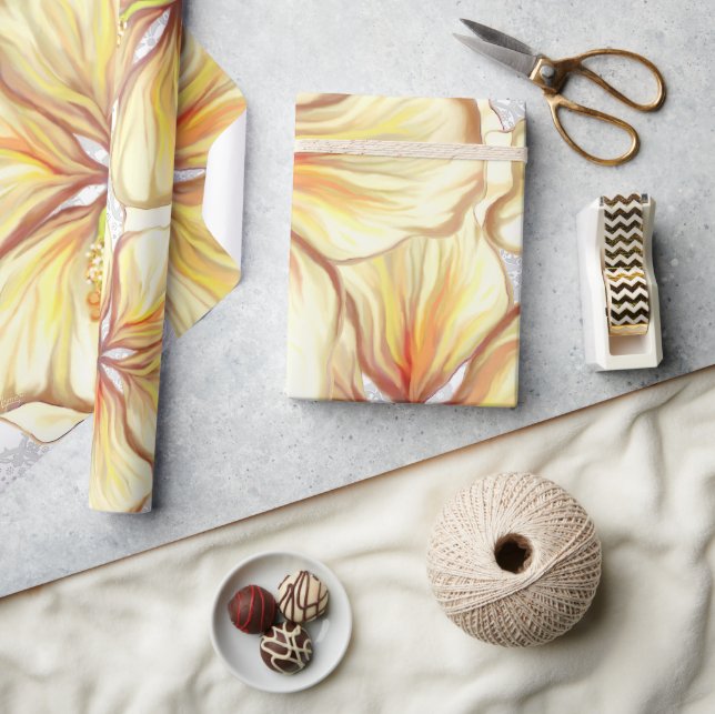 Papel De Presente Hibiscus & lace AMARELO (Artesanato)