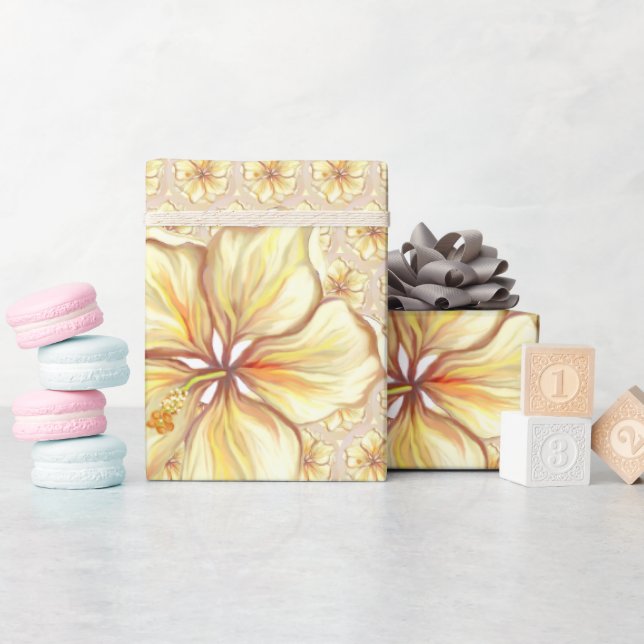 Papel De Presente Hibiscus & lace AMARELO (Chá de bebê)