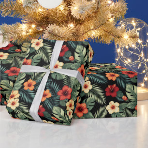 Papel De Presente Hibiscus Tropicais Florais Magenta Vibrante