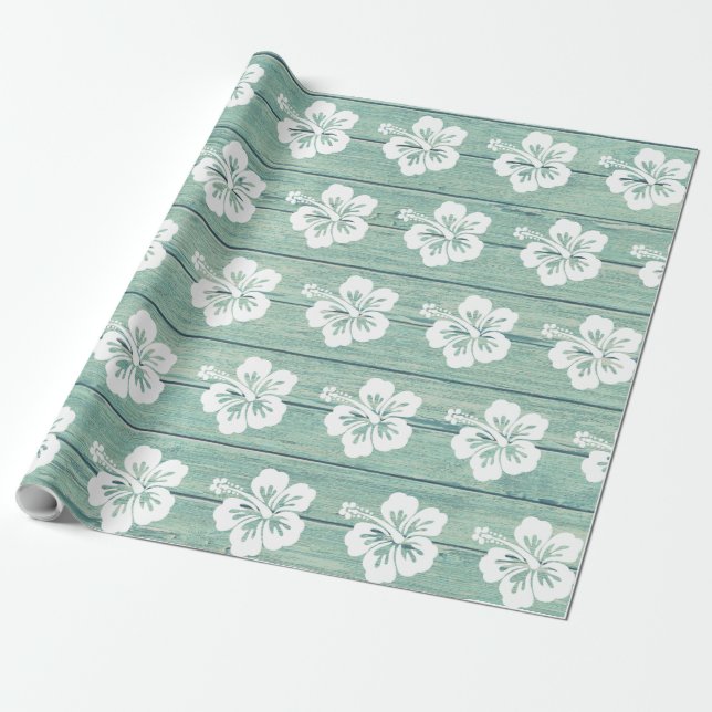 Papel De Presente Hibiscus Wrapping paper Driftwood Beach. Jade (Desenrolado)