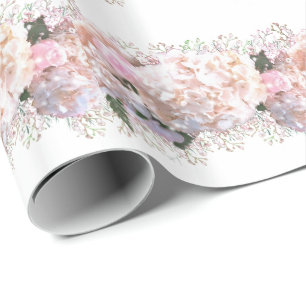 Papel De Presente Hidrampas brancas-romanas, cor-de-rosa, flores bra