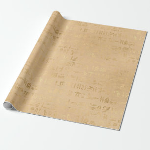 Papel De Presente Hieróglifos Egípcios do Ouro Sutil em Sandy Textur