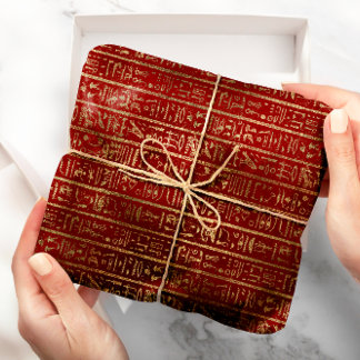 Papel De Presente Hieróglifos Egípcios Dourados Foxier Bordeaux Luxu