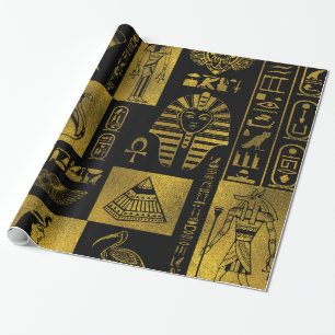Papel De Presente Hieroglyphs e colagem Dourados egípcios dos