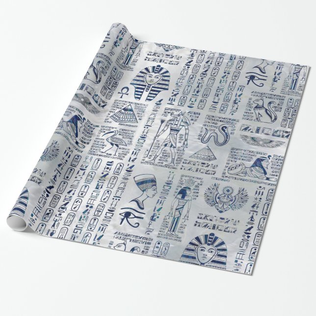 Papel De Presente Hieroglyphs e olmo egípcios das deidades na pérola (Desenrolado)