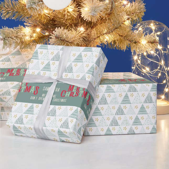 Papel De Presente Higge Verde Retroativo Nome das Árvores de Natal F (Feriados)
