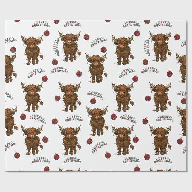 Papel De Presente Highland Cow Christmas Wrapping Paper (Aberto)