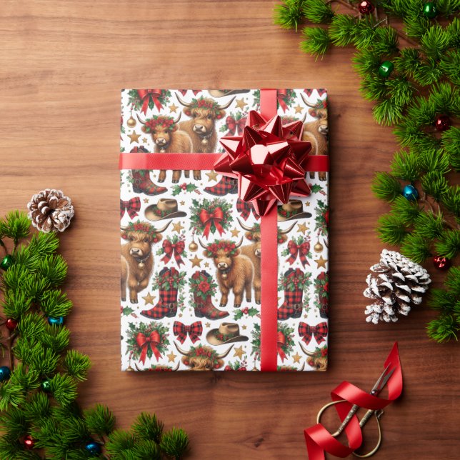 Papel De Presente Highland Cow Christmas Wrapping Paper (Presente de Natal)
