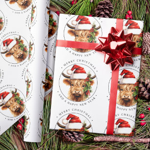 Papel De Presente Highland Cow Fazenda Festiva Animal Feliz Natal