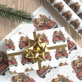 Papel De Presente Highland Cow Vintage Red Truck Feliz Natal