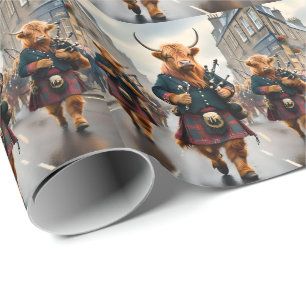 Papel De Presente Highland Harmony: Bagpipe Highland Cow Banda