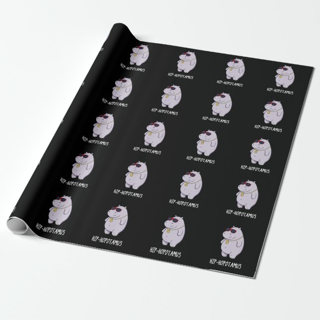Papel De Presente Hip-Hopotamus Funny Hippo Pun Dark BG (Desenrolado)