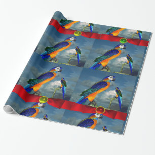PAPEL DE PRESENTE HIPER PARROGES/ARA AZUL COM BORRACHAS VERMELHAS