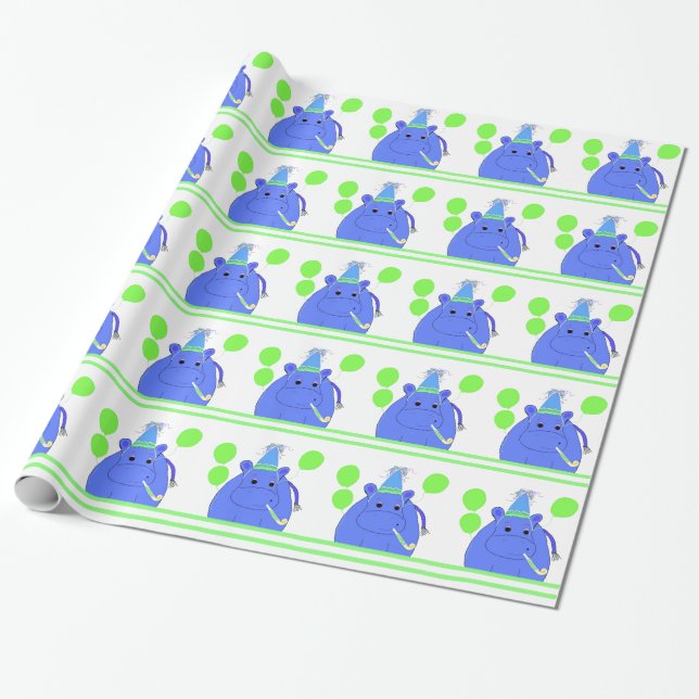 Papel De Presente Hipopótamo com Balões (Desenrolado)