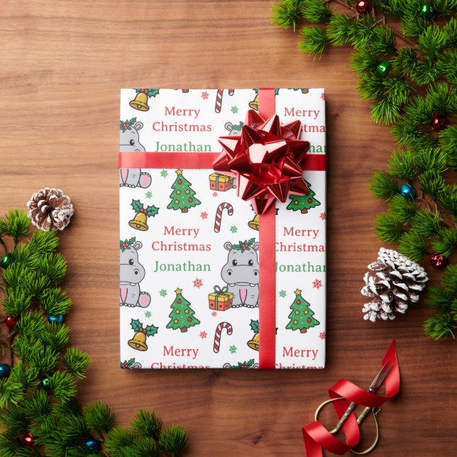 Papel De Presente Hipopótamo Fofo Árvore de Natal Feriados (Presente de Natal)