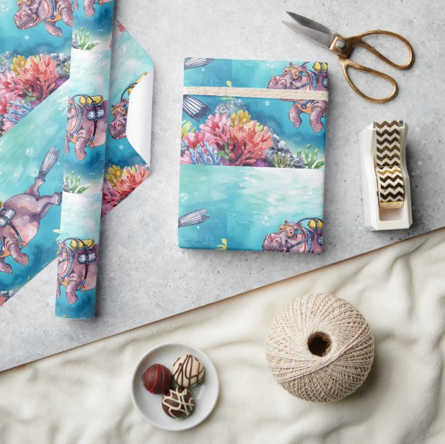 Papel De Presente Hipopótamo mergulhador subaquático  (Artesanato)