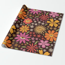 Papel De Presente Hippie Psicodélico Anos 70 Groovy Padrão de Olhos 