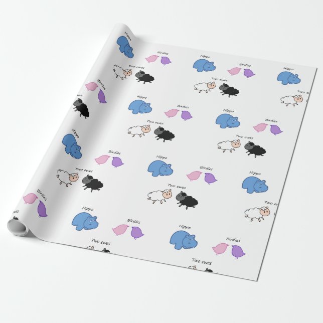 Papel De Presente Hippo Birdies Two Ewes (Desenrolado)