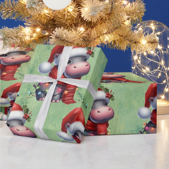 Papel De Presente Hippo Natal Pensado para Amantes de os animais (Feriados)