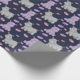 Papel De Presente Hippos e flores felizes
