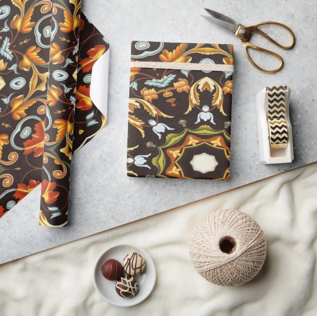 Papel De Presente Hippy Chic Zendala laranja folhas florais mandala (Artesanato)