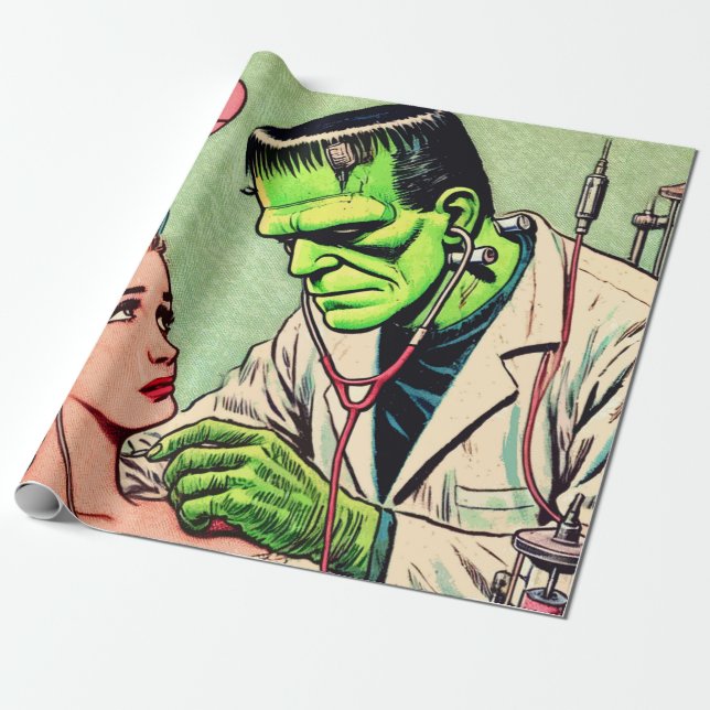 Papel De Presente Histórias em quadrinhos de Amor Monstro Retro (Desenrolado)