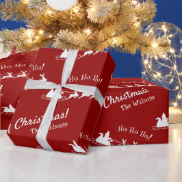 Papel De Presente Ho Ho Feliz Natal com Papais noeis, Red