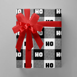 Papel De Presente Ho Ho Ho Black White Chic Christmas Buffalo Plaid