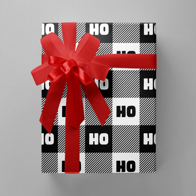 Papel De Presente Ho Ho Ho Black White Chic Christmas Buffalo Plaid (Ho Ho Ho Black & White Chic Christmas Buffalo Plaid Wrapping Paper)